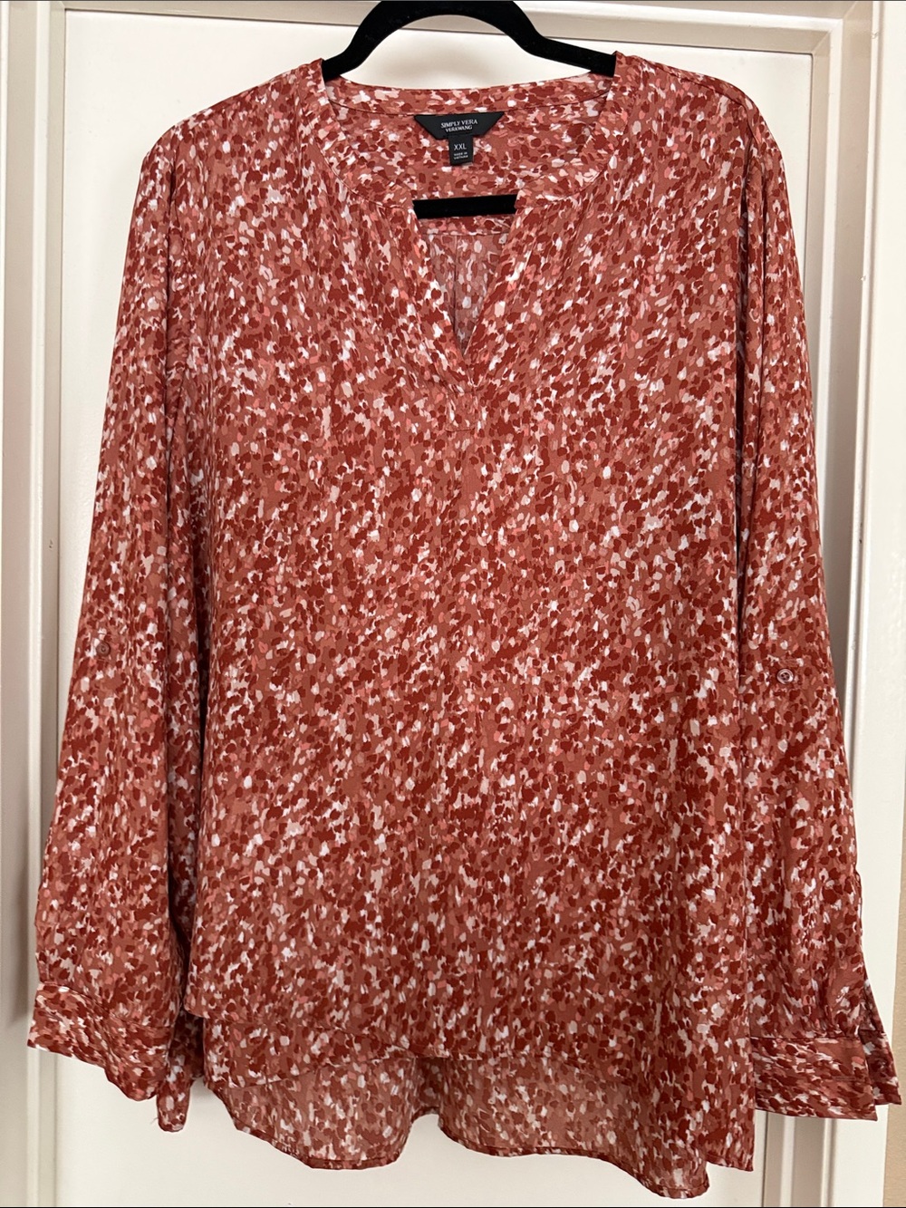 Simply Vera Vera Wang Rust and White Printed V-Neck Tunic